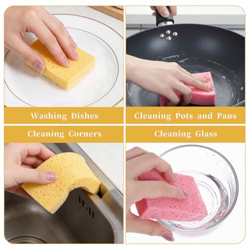 15 PCS Compressed Cellulose Sponges, Dish Sponges Kitchen, Non-Scratch Colorful Sponge Soft Washing Scrubbers for Kitchen Bathroom Car Cleaning Funny Cut-Outs DIY