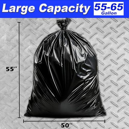 (50 count)65 Gallon Trash Bags,Large Commercial Can Liner,Disposable Black Garbage Bags For Household,Commercial,Lawn and Leaf