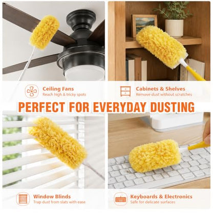 52 Pcs Disposable Duster Refills, 360° Heavy Duty Duster Dusting Replacement Heads with Electrostatic Adsorption, 5X Microfibers Dusters with 2 Handle for Home, Ceiling Fan, Furniture, Office