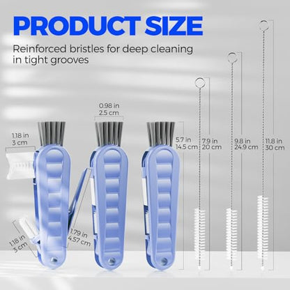 6 Pack Holikme 4 in 1 Cup Lid Cleaning Brush Set with 3 Straws, Multifunctional Bottle Brush, Silicone Cup Lid Gap Cleaner, Bristle Crevice Cleaning Brush, Blue - color: Blue