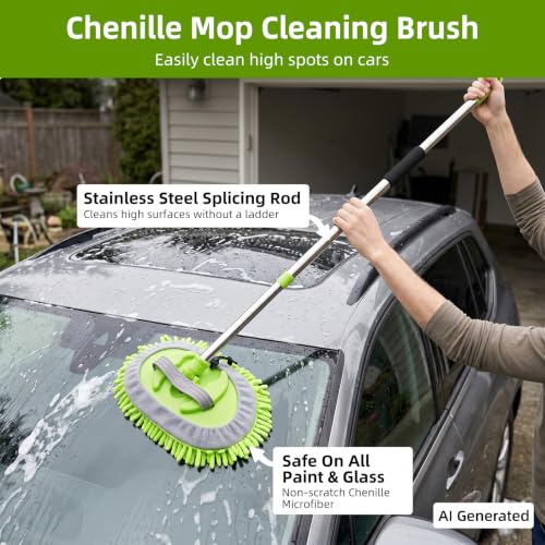 62" Car Wash Brush with Long Handle, Chenille Microfiber Car Wash Mop Mitt, Scratch-Free Soft Bristles Brush , Windshield Window Squeegee, Car Cleaning Brush Kit Supplies for Car,Truck,SUV,RV,Boat - size: 5 Pack