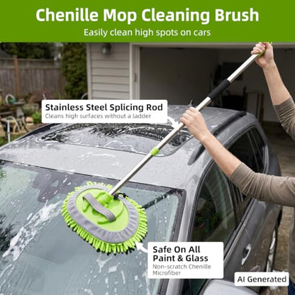 62" Car Wash Brush with Long Handle, Car Wash Kit Include Microfiber Cleaning Mop, Wheel Brush, Windshield Window Squeegee, Towel, Detail Brush, Storage Bag, for Cleaning Cars, RV, Truck, Boat - size: 15 Pack