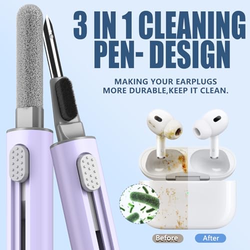 【1 Pack】 Cleaner Kit for Airpods 4 Case,Cleaning Kit Pen Shape with Soft Brush Flocking Sponge Tool for Bluetooth Earphones Headphones Charging Case,Phone,Camera and Computer(Purple) - color: B8-Purple