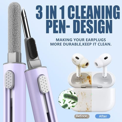 【1 Pack】 Cleaner Kit for Airpods 4 Case,Cleaning Kit Pen Shape with Soft Brush Flocking Sponge Tool for Bluetooth Earphones Headphones Charging Case,Phone,Camera and Computer(Purple) - color: B8-Purple