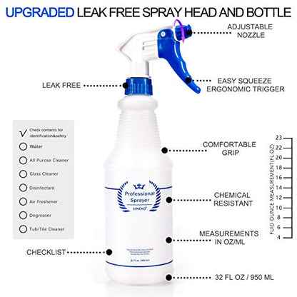 Plastic Spray Bottle 2 Pack, 32 Oz, All-Purpose Heavy Duty Spraying Bottles Leak Proof Mist Empty Water Sprayer for Cleaning Solution, Essential Oils, Hair, Planting with Adjustable Nozzle - Blue - color: Blue