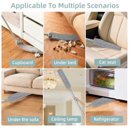 67 in Dusters for Cleaning with Extension Pole, Retractable Gap Dust Cleaner with 4PCS Microfiber Cloths, Baseboard Cleaner Tool with Handle for Blinds, Under Appliances Furniture Fridge