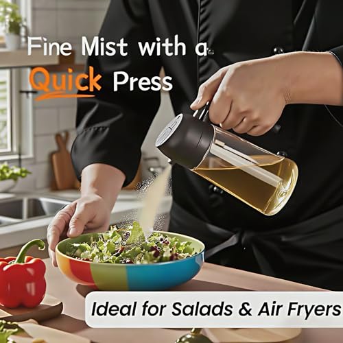 2 in 1 Oil Sprayer for Cooking, Oil Dispenser for Kitchen Gadgets, 16oz/470ml Premium Food-Grade Oil Bottle, for Salad, Air Fryer, BBQ (Transparent) - color: Transparent Glass/Black Cap