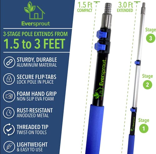 EVERSPROUT 1.5-to-3 Foot Cobweb Duster and Extension-Pole Combo & Lightweight 3-Stage Aluminum Pole | Hand-Packaged Indoor/Outdoor Use Brush Attachment - style: Cobweb Duster 3' Extension Pole