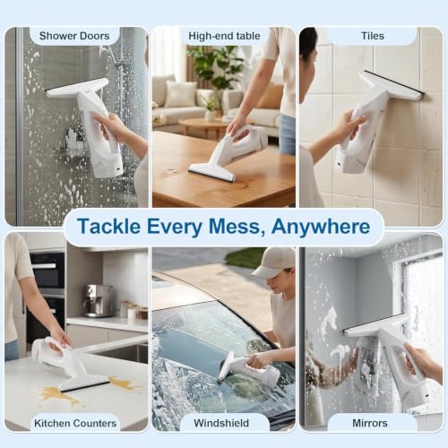 GARYOG Window Vacuum Squeegee Cordless,Electric Window Cleaner Kit with 31-40" Extendable Pole,2000Pa,2200mAh,150ml Tank,2 Squeegee Blades for Shower Glass,Tiles,Mirrors,Car.
