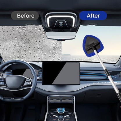 Qydipclin 10pcs Windshield Cleaning Tool Inside Car Window Cleaner Wash Kit with 4 Reusable Microfiber Pads 1 Spray Bottle and Extendable Handle Interior Auto Glass Wiper Kit, Blue - color: Blue