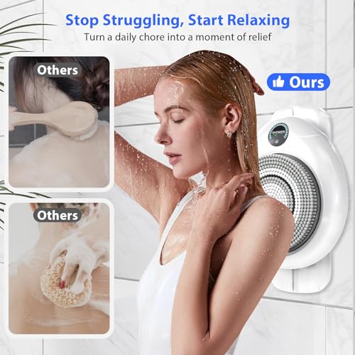 Hiqufet Electric Back Scrubber for Shower, Adjustable Height Shower Back Scrubber Wall Mounted, 3-Speed & 3 Replaceable Brush Heads, IPX7, Hands-Free Back Cleansing and Exfoliating Brush - size: CKT1