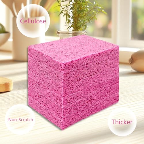 Cellulose Sponges, Large Size 4" x 6" x 1" - Heavy Duty Scrub Kitchen Sponge, Clean Tough Messes Without Scratching Kitchen Cleaning Pads, Pop Up Eco DIY (6 Pack), Pink - color: Pink