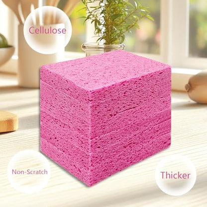 Cellulose Sponges, Large Size 4" x 6" x 1" - Heavy Duty Scrub Kitchen Sponge, Clean Tough Messes Without Scratching Kitchen Cleaning Pads, Pop Up Eco DIY (6 Pack), Pink - color: Pink