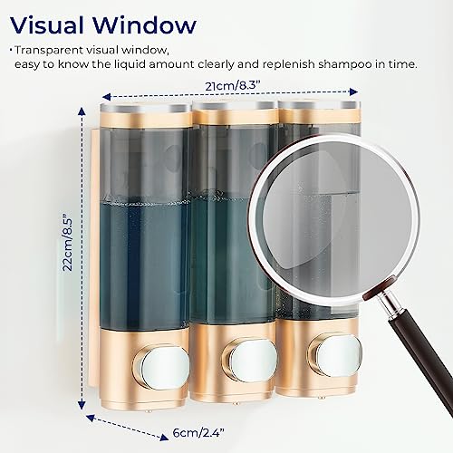 Shampoo and Conditioner Dispenser 3 Chamber No Drill,Shower Soap Pump Dispenser Wall Mounted,Body Wash Dispenser,Shower Gel Shampoo Holder for Bathroom Accessories, (Gold 3) - color: Gold 3
