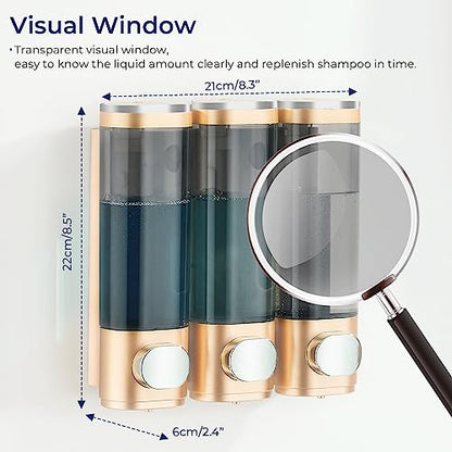 Shampoo and Conditioner Dispenser 3 Chamber No Drill,Shower Soap Pump Dispenser Wall Mounted,Body Wash Dispenser,Shower Gel Shampoo Holder for Bathroom Accessories, (Gold 3) - color: Gold 3