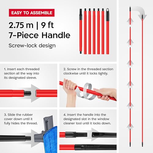 Tyroler Professional Window Squeegee for Home, Long Squeegee for Window Cleaning, 2-in-1 Window Cleaning Squeegee Kit, Indoor & Outdoor Window Cleaner Tool for High Windows & Glass (12''-110'') - size: 12''-110''