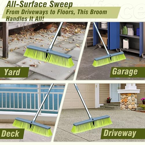18" Push Broom with 47" Long Handle, Multi-Surface Floor Scrub Brush for Cleaning Deck, Patio, Garage, Driveway - size: 18" Push Broom + 47" Handle