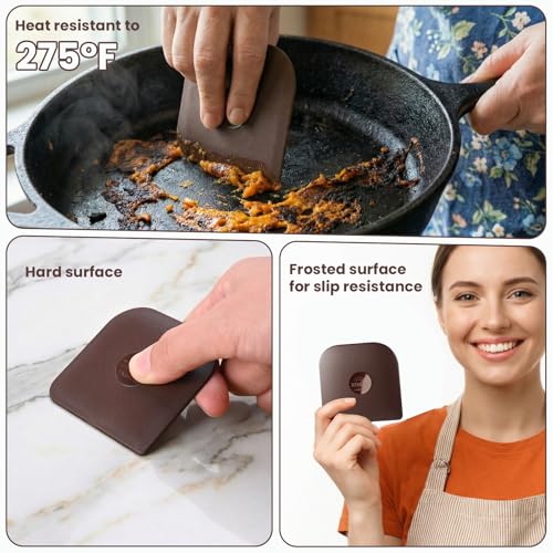 Pan Scraper, 5 Pcs Pot Scraper, Pan Scraper Plastic, Multifunctional Scraper Tool for Kitchen, Non-Slip, Food Safe, High Heat Resistant - color: Brown, size: 5 Pcs