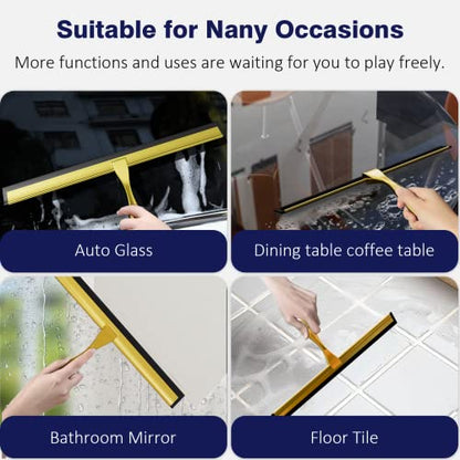 TOOVEM 14 Inch Shower Squeegee for Glass Doors, Window, Bathroom, Car Windshield, Shower Cleaning Tools with S Hook, Square Sticky Hook (Gold) - style: Gold 14 inch