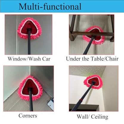 6 Pack Spin Mop Head Replacements Compatible with OCedar Easywring 1 Tank,4 Chenille Duster Mops Pad Refill Compatible with Oceda,Includes 2 PCS Microfiber Mops,White Red Blue,Machine Washable