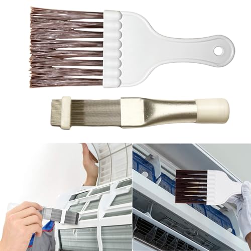 6-Piece Air Conditioner Fin Cleaning Kit HVAC Coil Cleaning Tool Set with Fin Comb Straightener Dual-Sided Microfiber Brushes Deep Cleaning Maintenance for AC Radiator, Vents, Evaporator Coils