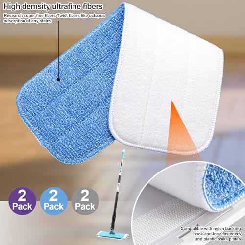 HOMEE Reusable Microfiber Mop Pads, 6 Pack 18"x 6" Mop Head Replacement, Wet/Dry Home & Commercial Cleaning Scrubbing Floor Pad - Blue,Grey,Purple - color: Colorful - 6 Pack
