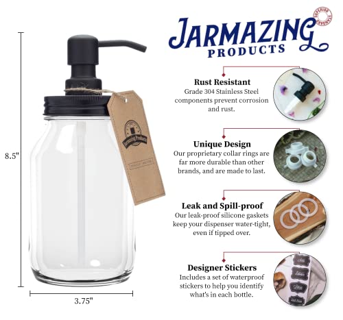 Jarmazing Products Quart-Size Mason Jar Soap Dispenser - Black - with 32 Ounce Clear Mason Jar - color: Transparent Jar / Black Lid