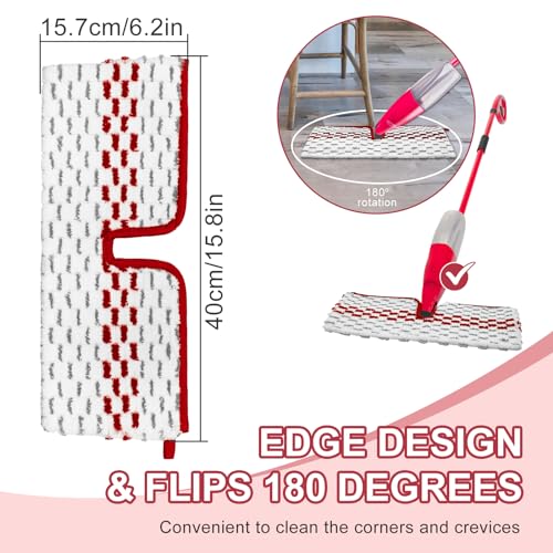 Microfiber Spray Mop Pads - Compatible with Promist MAX, Double Sided Replace Head for Dry/Wet Floor Cleaning Usable (4 Pack Red) - color: 4 Packs Red