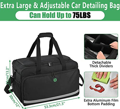 Extra Large Car Detailing Bag, Cleaning Caddy with Lid and Handle for Auto Detailing Supplies, Car Cleaning Storage Trunk Organizer for Polisher and Vehicle Wash Tools, Black - size: XL(21.3*12*13.2in)