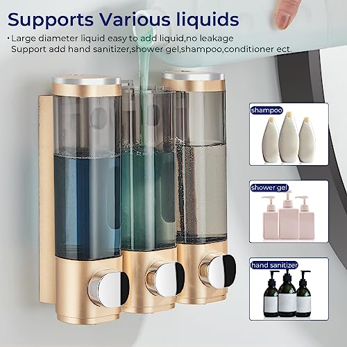 Shampoo and Conditioner Dispenser 3 Chamber No Drill,Shower Soap Pump Dispenser Wall Mounted,Body Wash Dispenser,Shower Gel Shampoo Holder for Bathroom Accessories, (Gold 3) - color: Gold 3