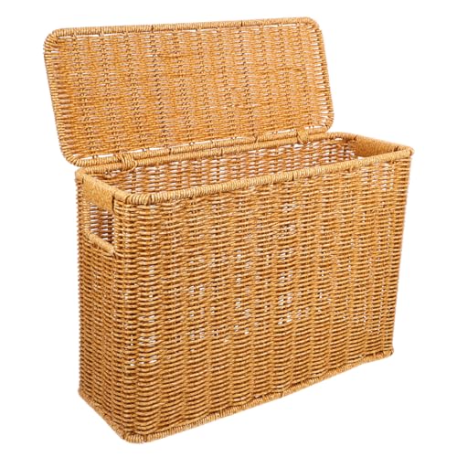 UPKOCH Woven Basket with Lid and Handle Narrow Tall Storage Box 15 Inch Decorative Organizer for Magazines Toys and Household Sundries Portable and Lightweight