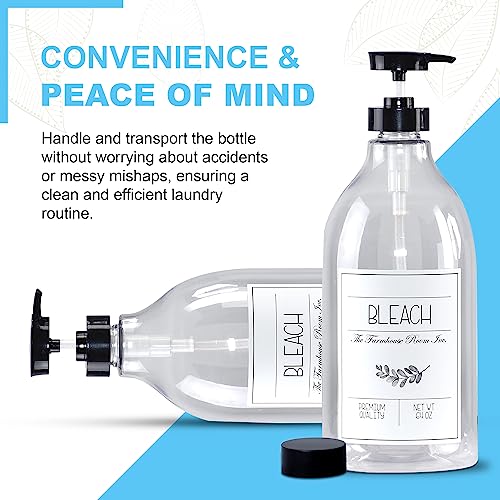 The Farmhouse Room Inc. Bleach Dispenser for Laundry Room - Pump Bottle Dispenser for - BPA Free & PET Plastic 1/2 Gallon Soap Dispenser - Waterproof Label Bleach Bottle for 64oz - style: Bleach Bottle