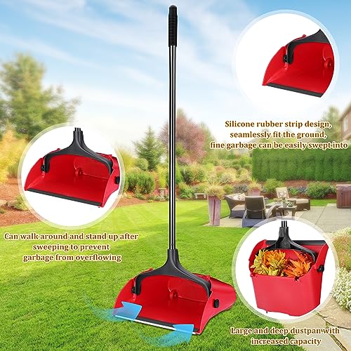 Weewooday 8 Pieces Commercial Lobby Dustpan Plastic Upright Dust Pan with Long Handle Metal Upright Dustpan Heavy Duty for Restaurants Commercial Lobby Garage Home and Outdoors Use (Red) - color: Red