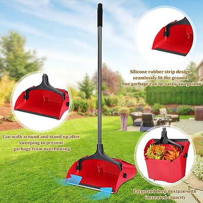 Weewooday 8 Pieces Commercial Lobby Dustpan Plastic Upright Dust Pan with Long Handle Metal Upright Dustpan Heavy Duty for Restaurants Commercial Lobby Garage Home and Outdoors Use (Red) - color: Red