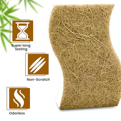 Natural Kitchen Sponge –24-Pack Biodegradable Sponges for Dishes –Compostable Dish Washing Scrubbers – Eco Friendly Non-Scratch Cellulose & Coconut Husk Scrubber Sponges for Cleaning - size: Pack 0f 24