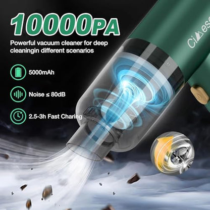 Car Vacuum Portable 4 in 1 Vacuum Cleaner 12000Pa Mini Handheld Vacuum Cordless Rechargeable 120W High Power Vacuum Cleaner & Air Duster Multi-Nozzles for Car Home Office Pet(Green)