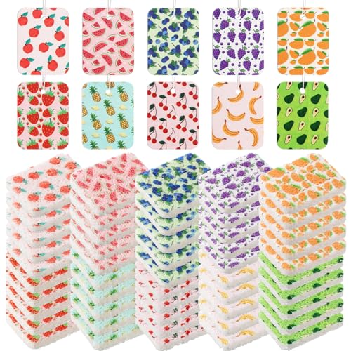 Maxdot 50 Counts Compressed Cellulose Sponges Bulk Fruits Pattern Natural Kitchen Compostable Non Scratch Dish Sponges for Washing Dishes,Cleaning Countertop Sink,Kids DIY - style: Fruit Style