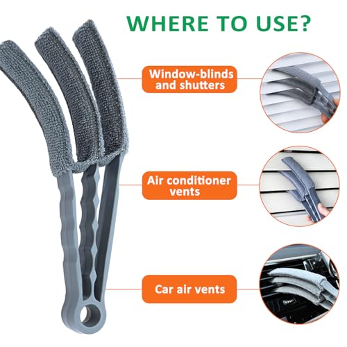 Window Blind Cleaner Duster Brush, 1 Brush with 4 Upgraded Microfiber Sleeves, Washable and Reusable, Blind Cleaner Tools for Window Blinds, Air Conditioner, Jalousie (Grey)