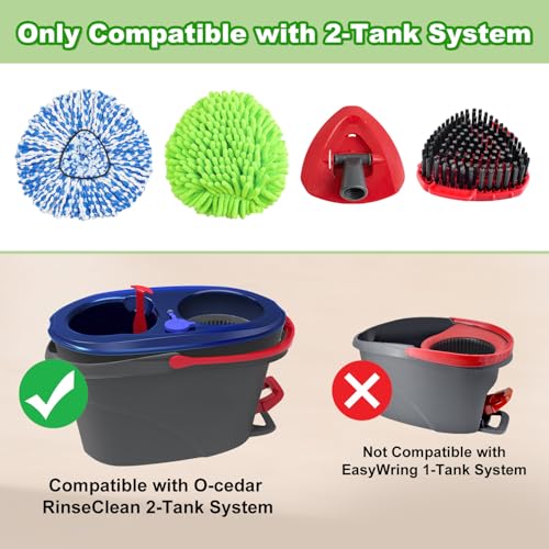 Mop Heads Replacements for Ocedar Easywring RinseClean 2 Tank Spin Mop Replace Heads for O Cedar 2 Tank Spin Mopping Sets Including 4 Pack Refills, 1 Pack Scrub Brush and 1 Base for All Floors Clean - size: for Ocedar 2 Tank