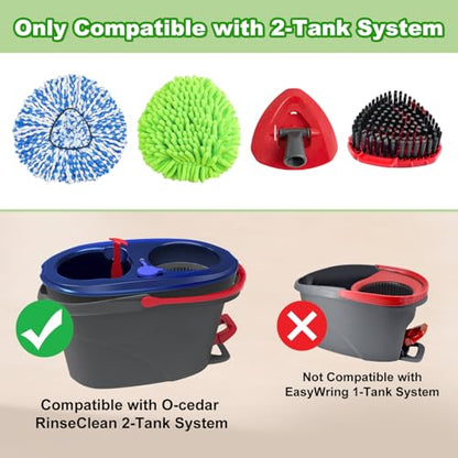Mop Heads Replacements for Ocedar Easywring RinseClean 2 Tank Spin Mop Replace Heads for O Cedar 2 Tank Spin Mopping Sets Including 4 Pack Refills, 1 Pack Scrub Brush and 1 Base for All Floors Clean - size: for Ocedar 2 Tank