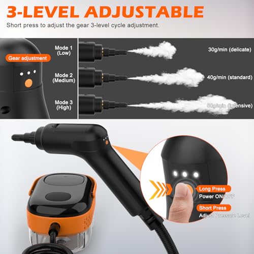 Steam Cleaner for Home & Car-Portable Handheld Steamer for Cleaning with 3-Level Handle, 15s Heat-Up, Large Tank, 16 Accessories - Clean Grease, Grout, Tile, Floor, Couch, Dirt, Furniture