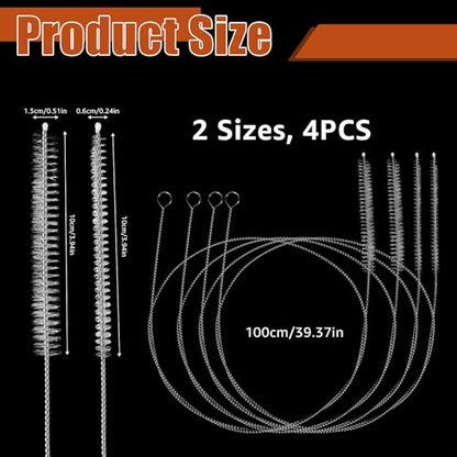 4PCS Tube Cleaner Brush 39 Inches Extra Long Straw Cleaner Brush with Soft Nylon Bristle for Cleaning Straw, Kegerator, Feeding Tube, Line, and Pump - color: 4pcs-white