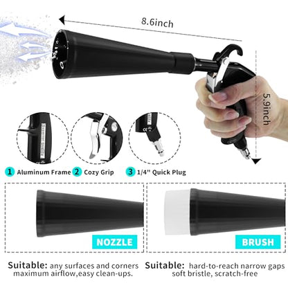 GOCCIDA Car Dry Cleaning Gun,Tornado Air Gun,High Pressure Air Blow Gun,Fast Interior Dryer Car Detailing Kit,Vortex Air Cleaning Tool for Car Detailing(2 Set Nozzle) - style: HCL-15black2