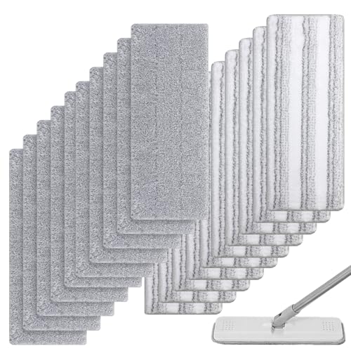 20Pcs Mop Replacement Pads, 13 * 4.9'' Universal Mop Pads Mop Head Refills Washable Wet Mop, Compatible with Most 11-13” Size Mops Microfiber Flat Mop Pad - color: White,grey