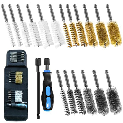 18Pcs Wire Brush Drill Attachments, Nylon, Brass, Stainless Steel Wire Brush Bore Cleaning Brush Set for Power Drill Impact Driver,Abrasive Drill Wire Brush with 1/4" Hex Shank and Tool Bag - style: Nylon, Brass, Stainless Steel
