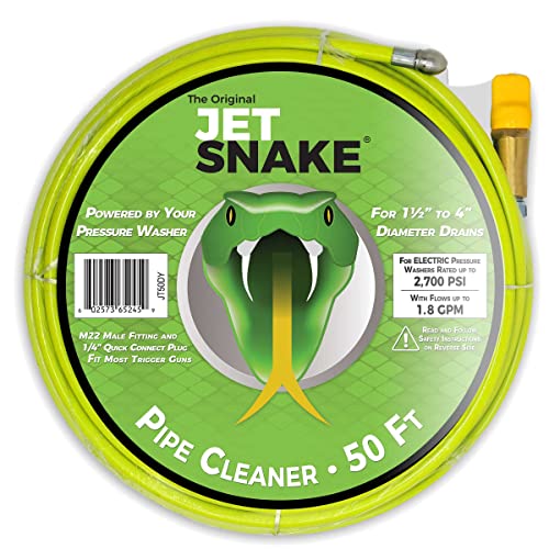 50 FT Sewer Jetter for Electric Pressure Washers - Flexible Steel Braid | Unclog sinks, laundry lines, floor drains, other indoor and outdoor pipes - style: 50 FT for Electric Pressure Washers