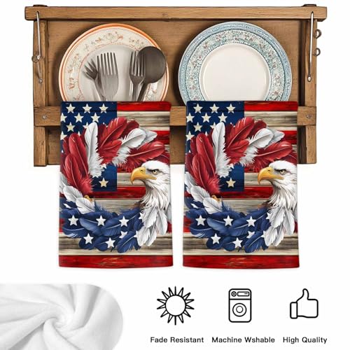 American Flag Kitchen Towels Set, Ultra Absorbent Dish Towels Quick Drying Microfiber Hand Towel Decorative Large Blue Red USA Flag Eagle Wreath Tea Towel Dishcloths for Kitchen Cleaning 18"x28" - size: 1 Pack