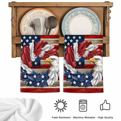 American Flag Kitchen Towels Set of 2, Ultra Absorbent Dish Towels Quick Drying Microfiber Hand Towel Decorative Blue Red USA Flag Eagle Wreath Tea Towel Dishcloths for Kitchen Cleaning 18"x28" - size: 2 Pack