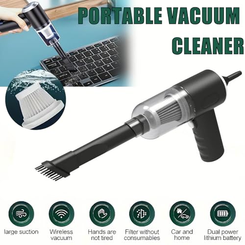 Cleaner, Car Vacuum Cleaner, Wireless Keyboard Cleaner with Super Strong Suction of 120W, Powerful Mini Rechargeable Vacuum Cleaner with Dual Filters, Suitable for Cars, Homes, Offices