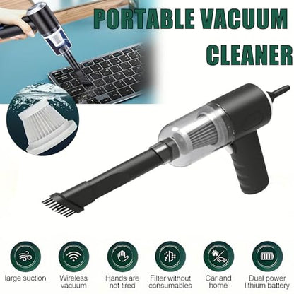 Cleaner, Car Vacuum Cleaner, Wireless Keyboard Cleaner with Super Strong Suction of 120W, Powerful Mini Rechargeable Vacuum Cleaner with Dual Filters, Suitable for Cars, Homes, Offices